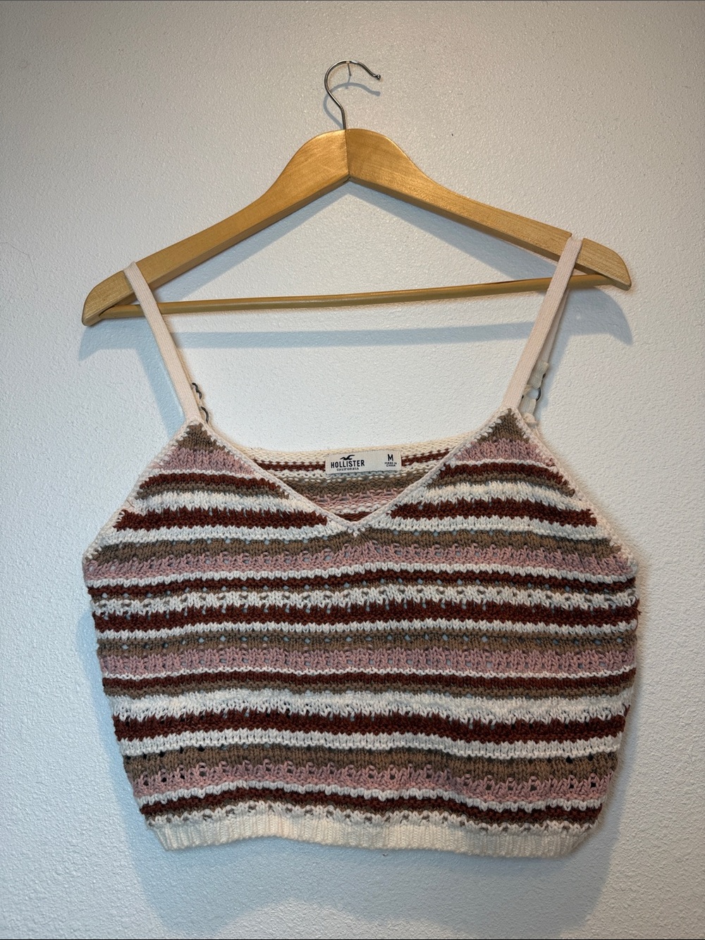 Hollister Striped Knit Cropped Cami in Pink, Brown & Cream